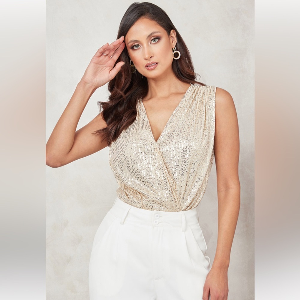 Express Gold Sequin Sleeveless Blouse